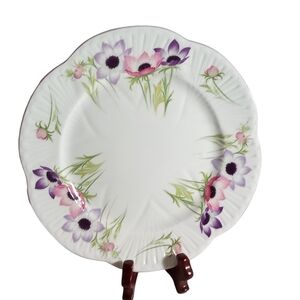 Vintage Shelley Wind Flower 14032 Luncheon Dessert Plate 8" Purple Pink Floral